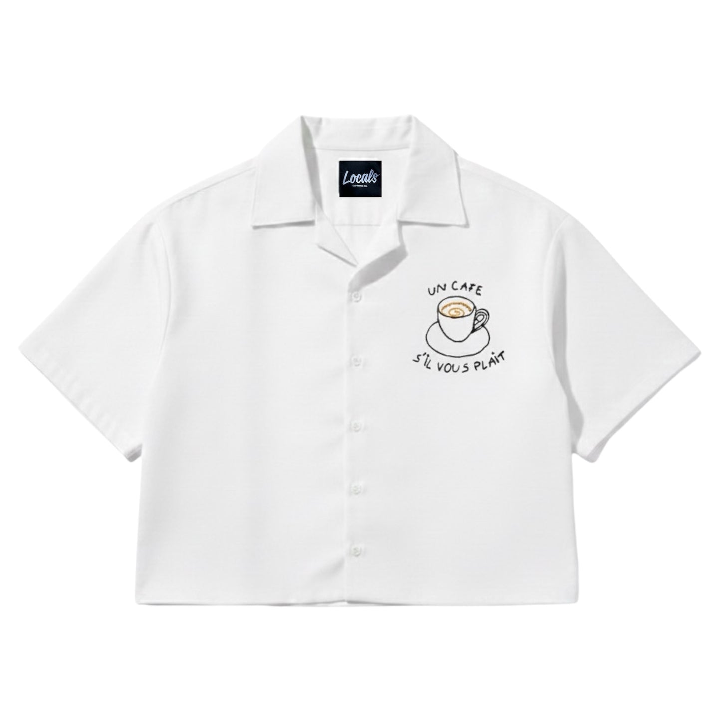 Cafe Crop Boxy Embroidered Linen Polo
