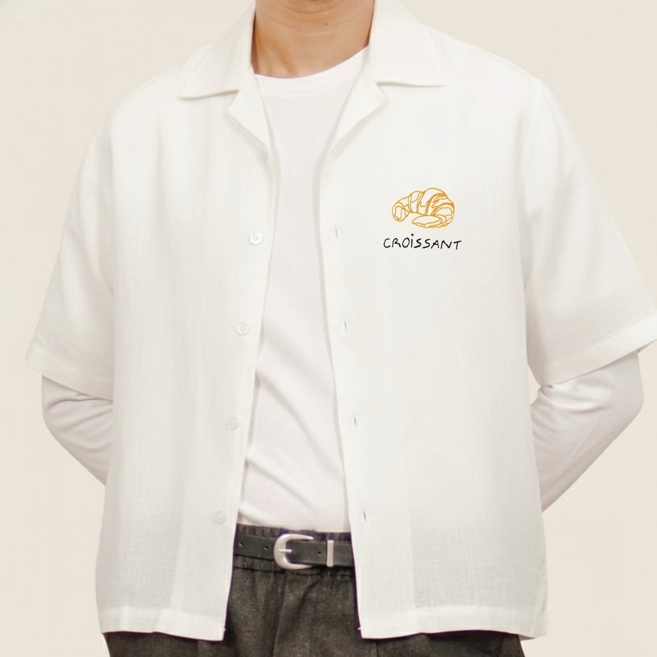 Cwasson Crop Boxy Embroidered Linen Polo