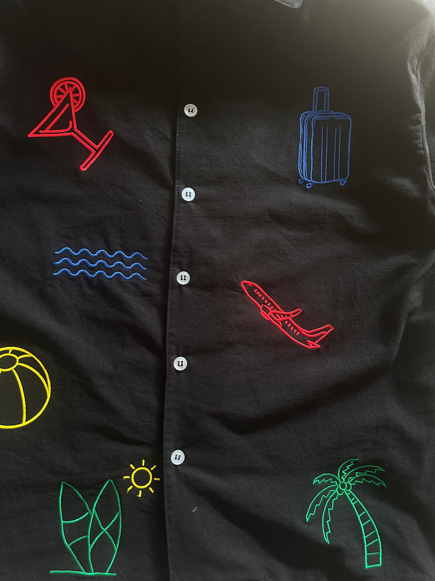 Black Asueto Crop Boxy Embroidered Linen Polo — MADE TO ORDER