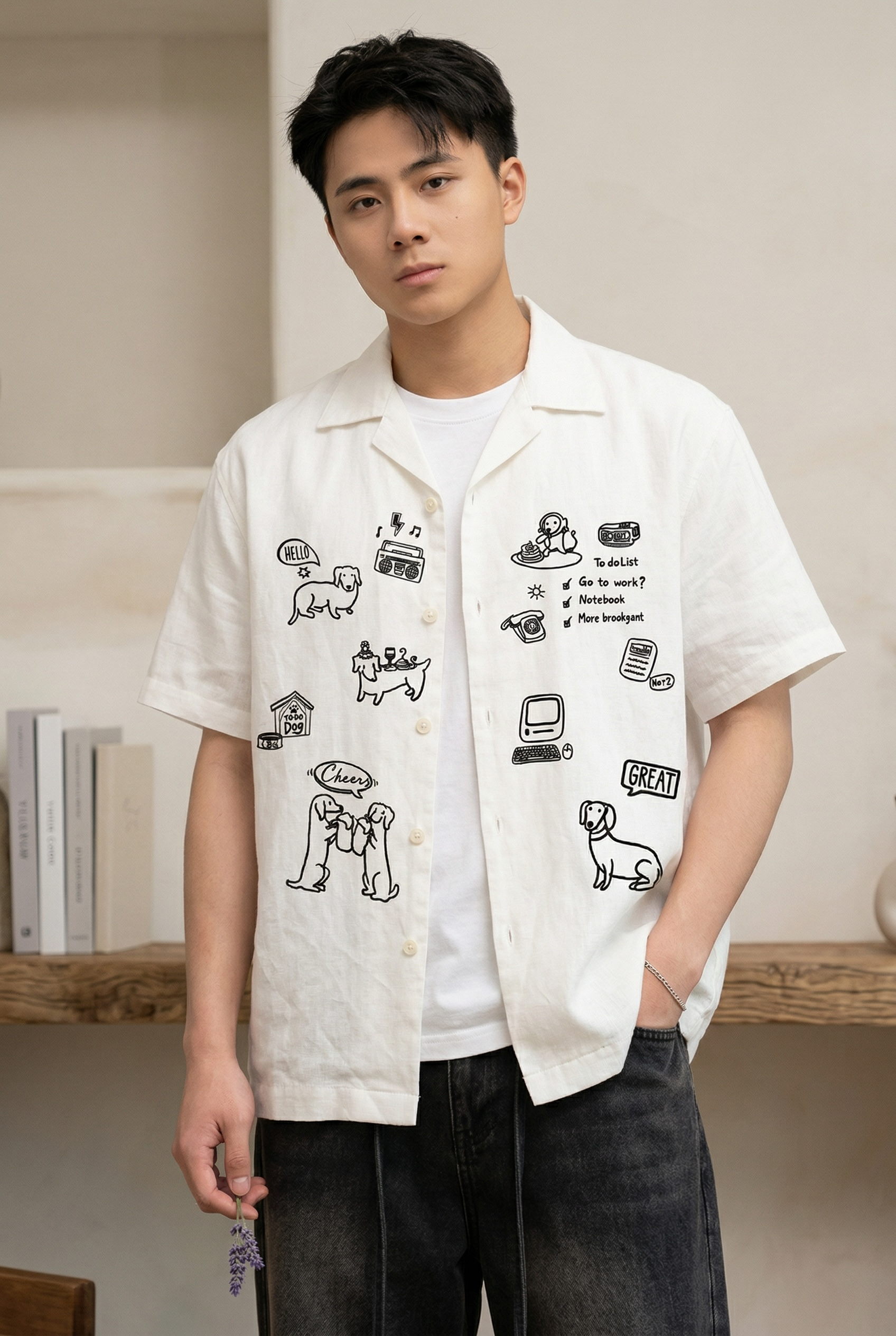 Bingo Embroidered Japanese Linen Polo