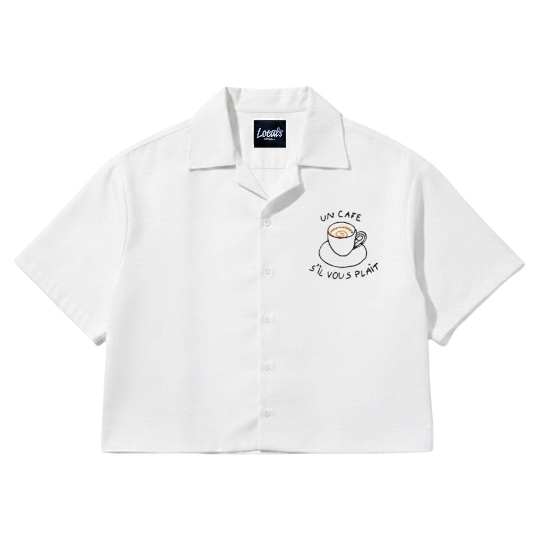 Cafe Crop Boxy Embroidered Linen Polo
