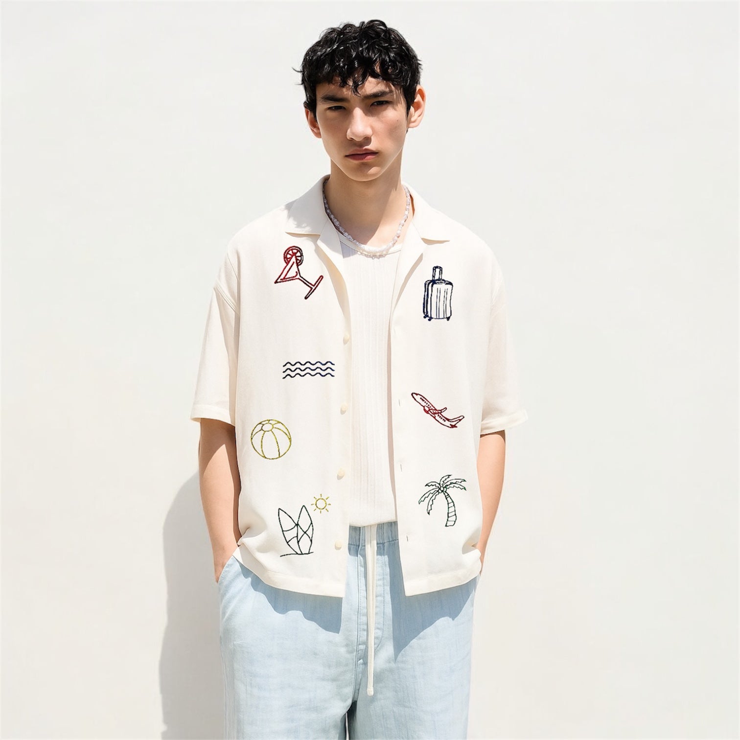 Asueto Crop Boxy Embroidered Linen Polo (5 Pcs. Left)