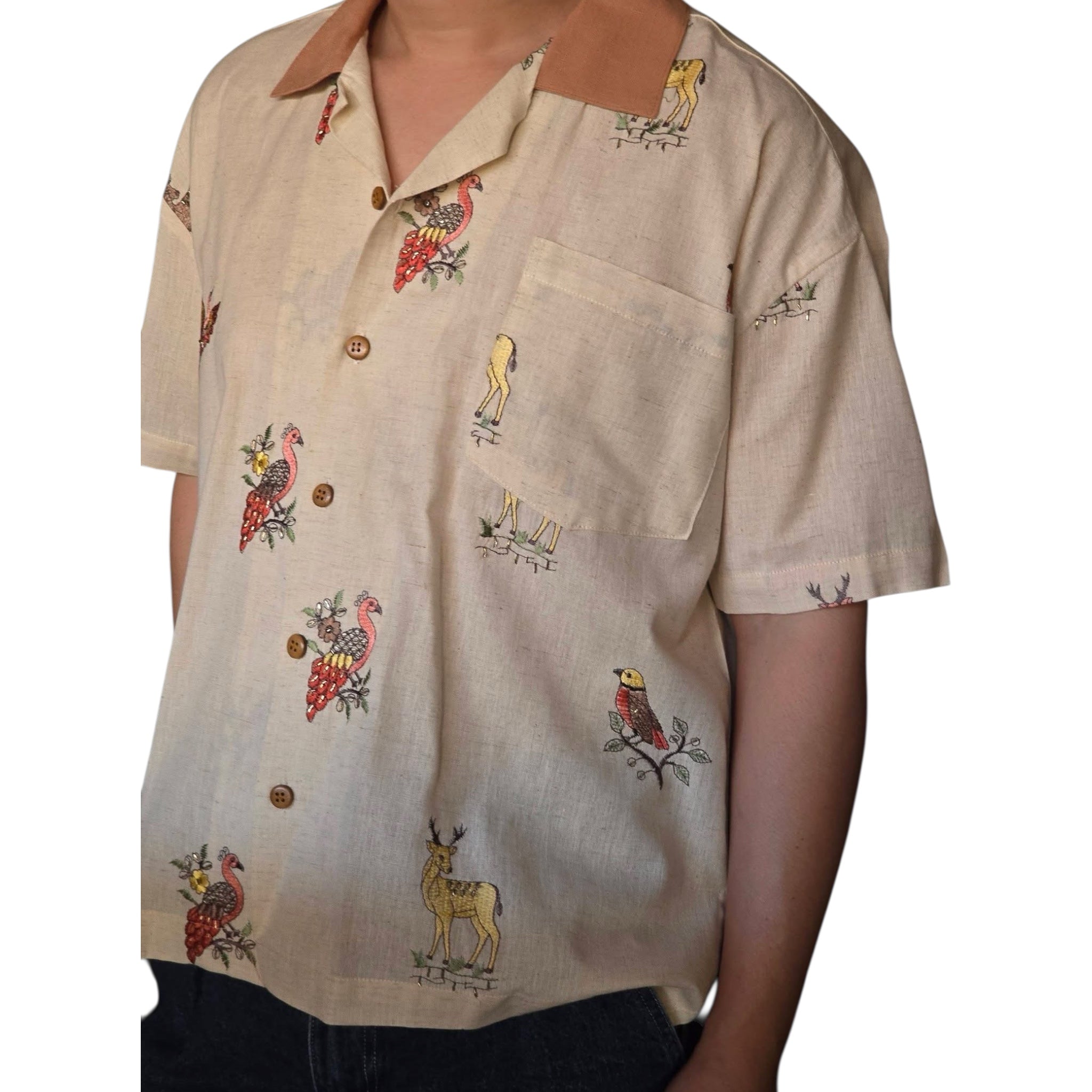 Adarna Embroidered Japanese Linen Polo