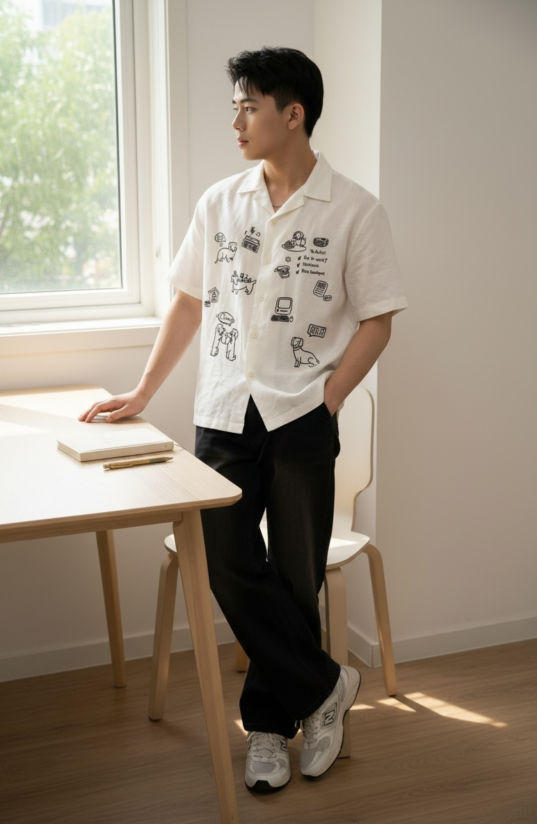 Bingo Embroidered Japanese Linen Polo