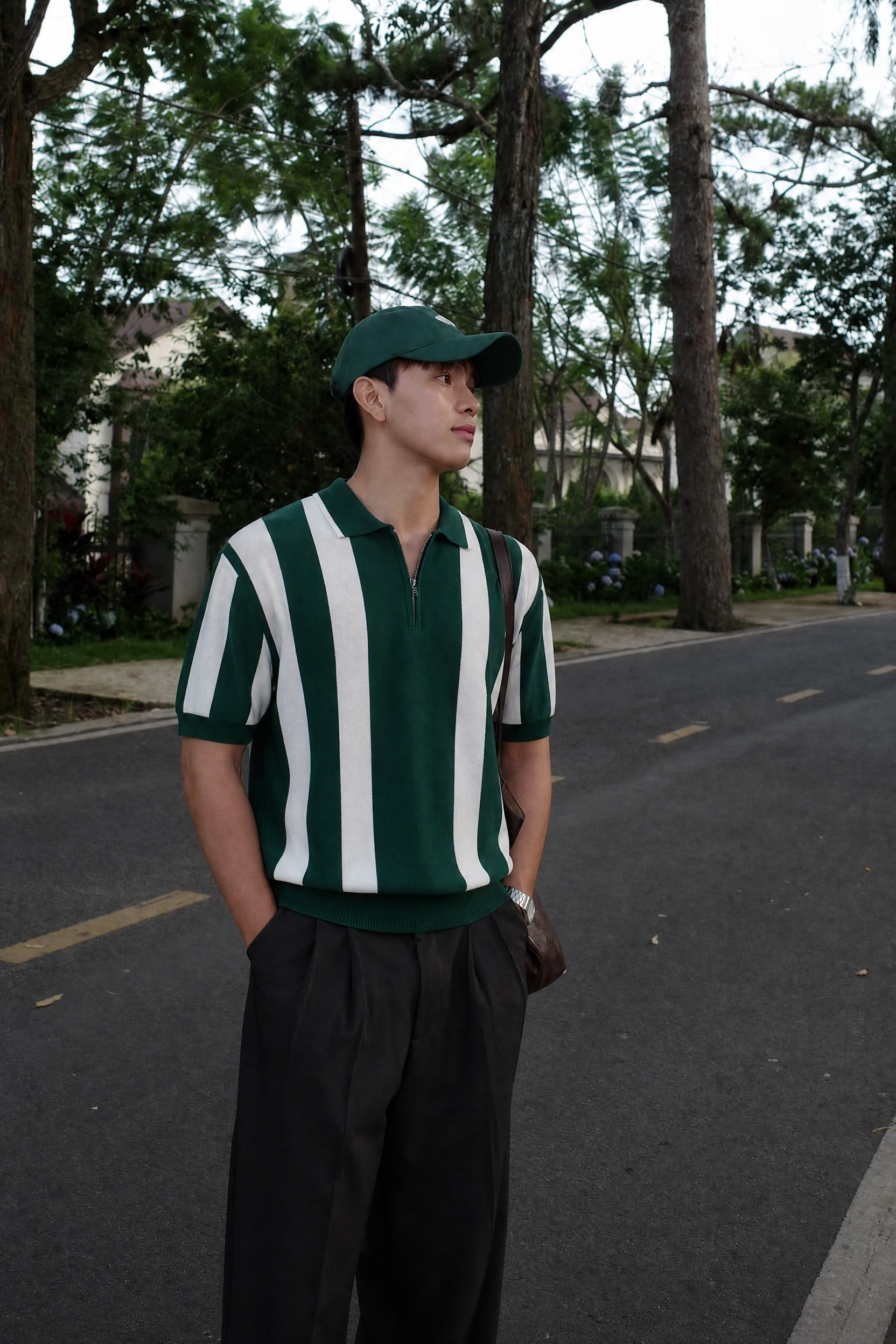Luntian Knitted Quarter Zip Polo Shirt
