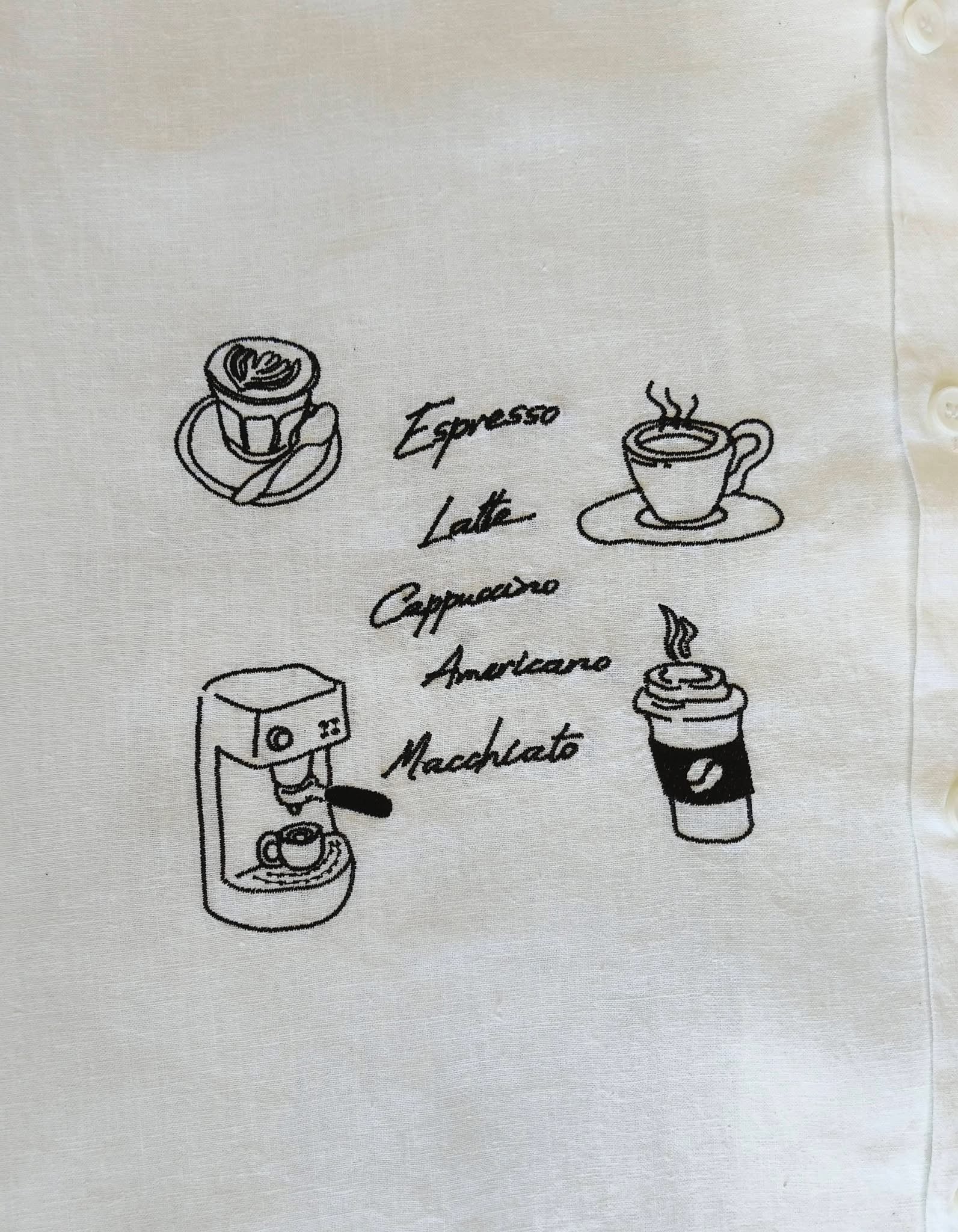 Caffeine Embroidered Japanese Linen Polo