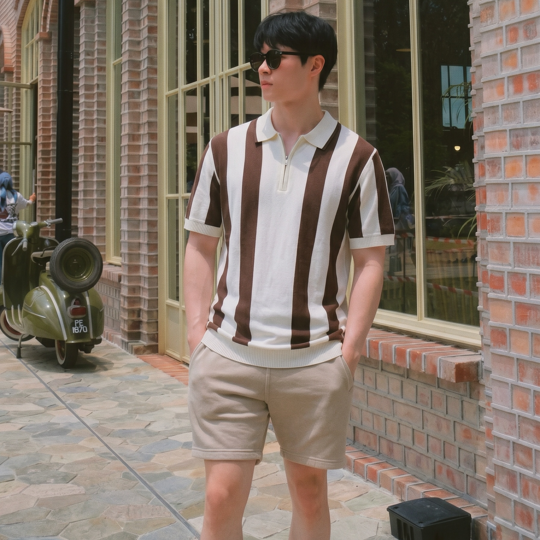 Luntian Knitted Quarter Zip Polo Shirt