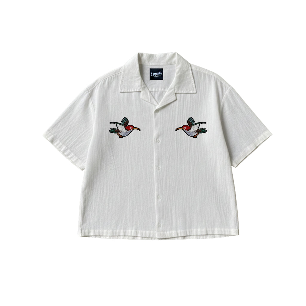 Maya Crop Boxy Embroidered Linen Polo