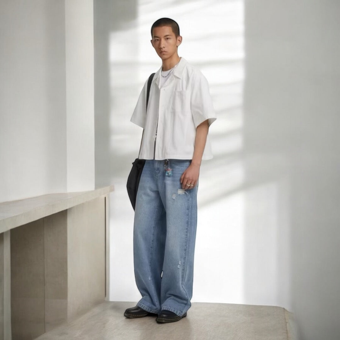 Blanco Cropped Boxy Linen Polo