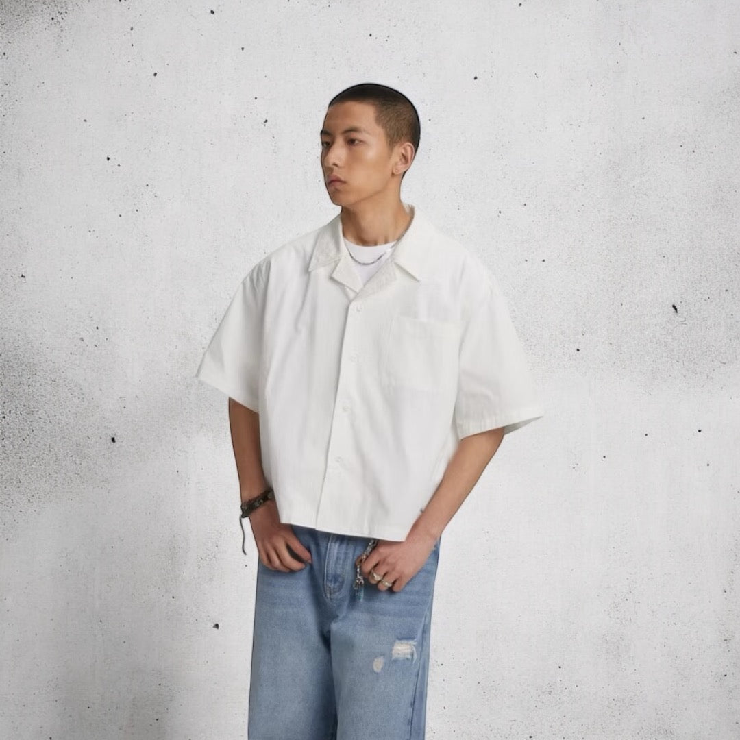 Blanco Cropped Boxy Linen Polo