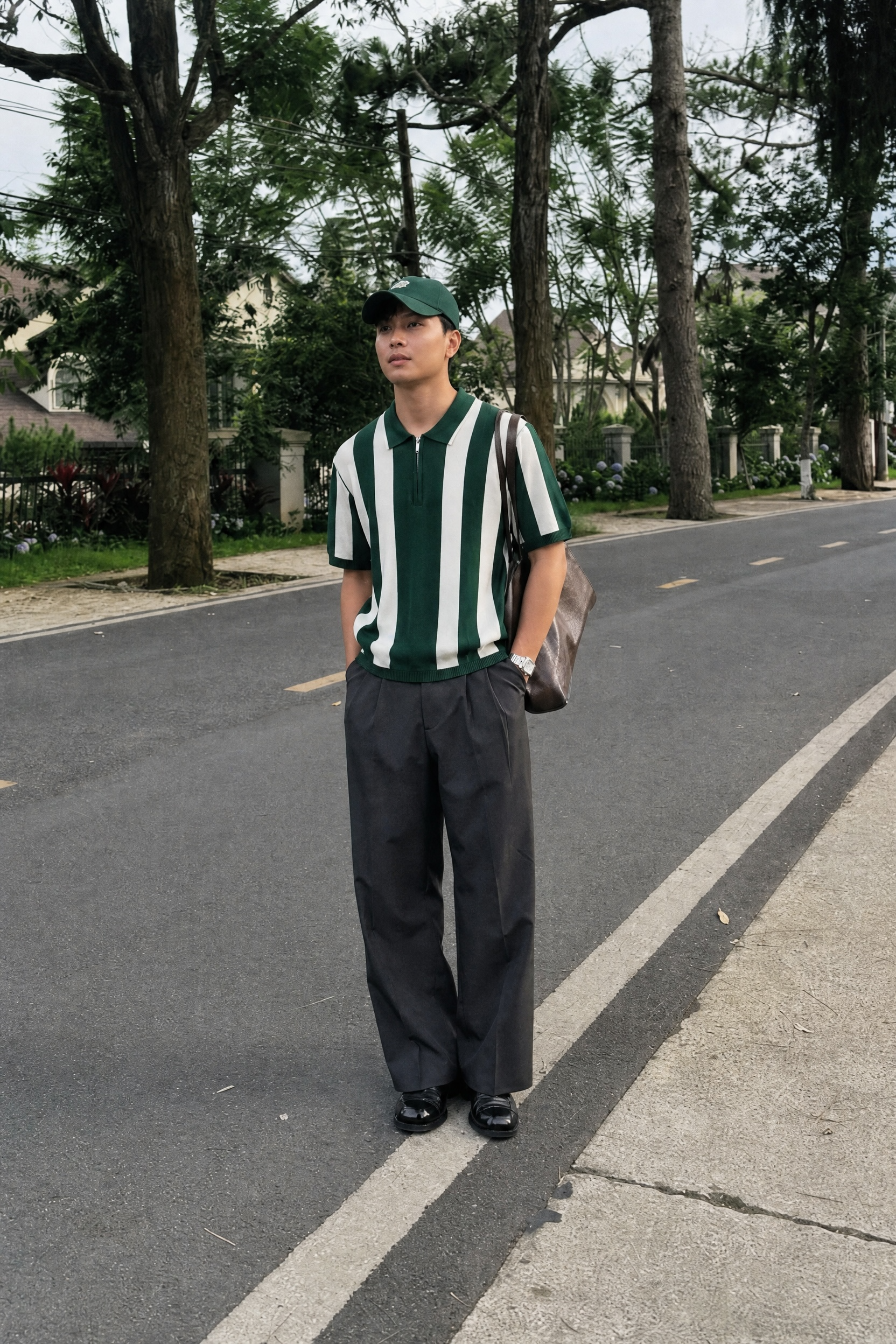 Luntian Knitted Quarter Zip Polo Shirt
