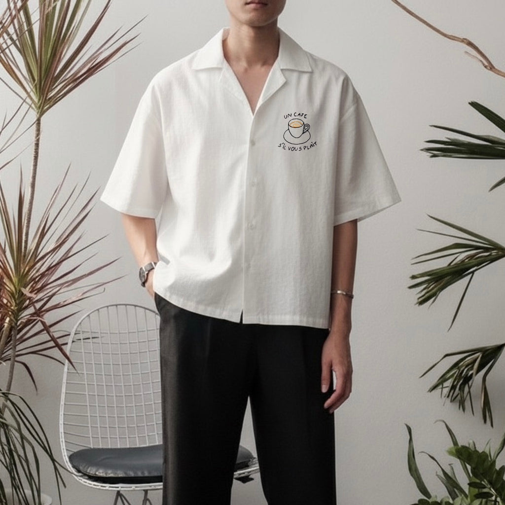 Cafe Crop Boxy Embroidered Linen Polo