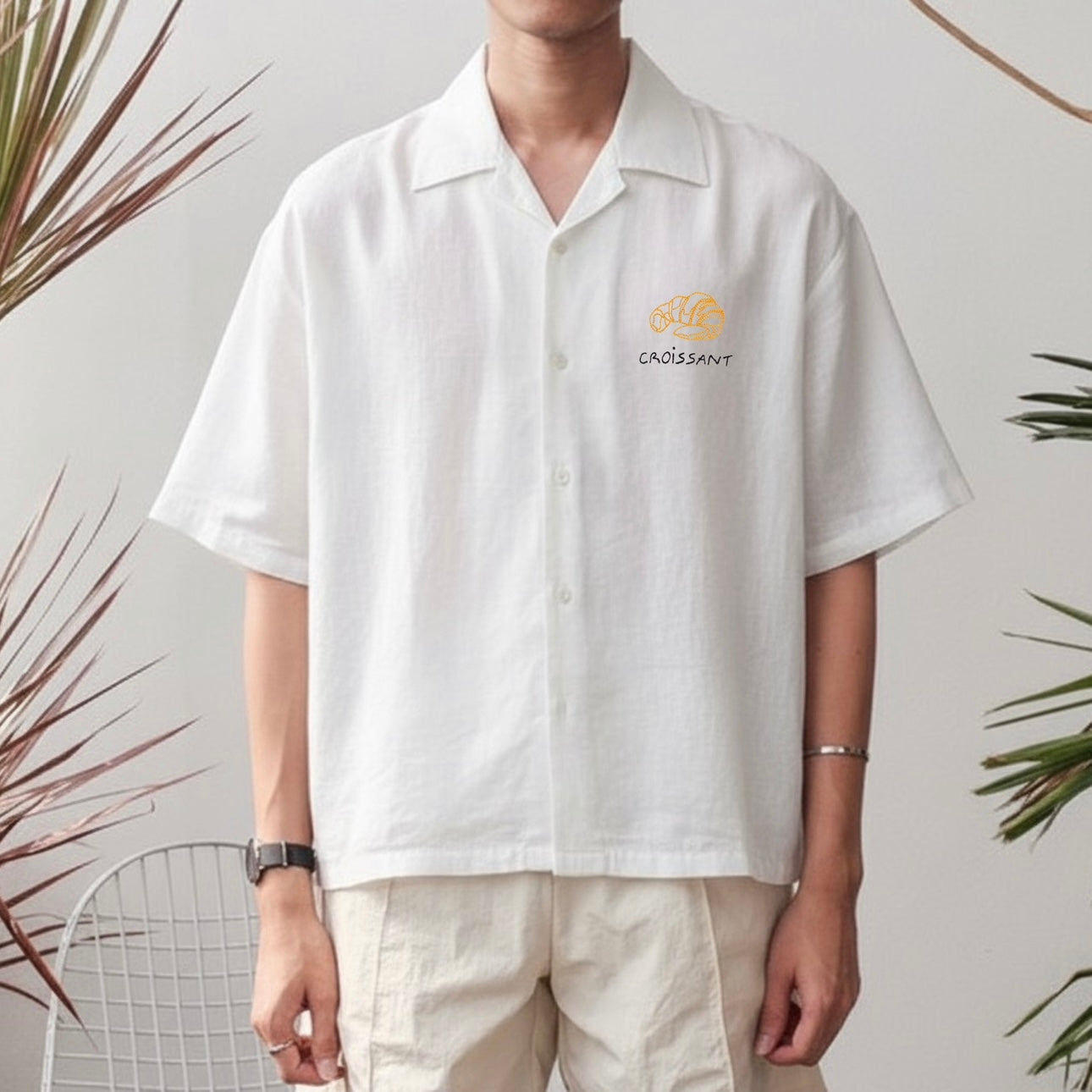 Cwasson Crop Boxy Embroidered Linen Polo
