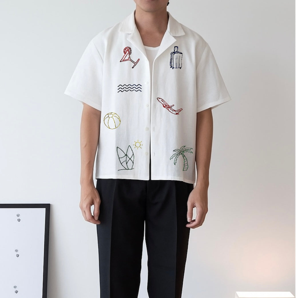 Asueto Crop Boxy Embroidered Linen Polo (5 Pcs. Left)