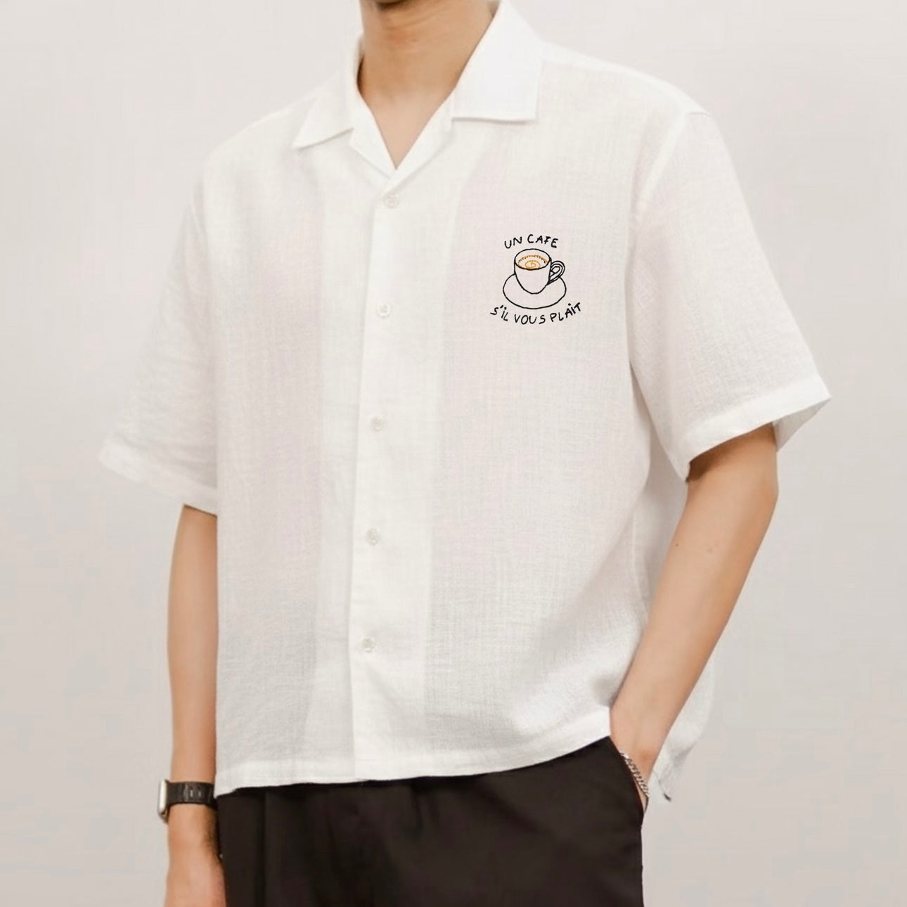 Cafe Crop Boxy Embroidered Linen Polo