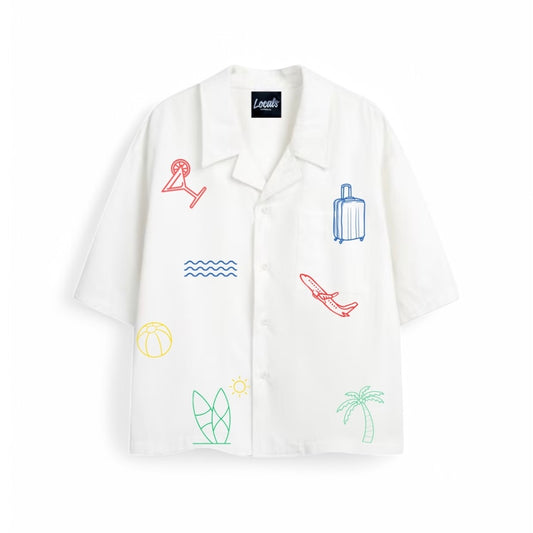 Asueto Crop Boxy Embroidered Linen Polo