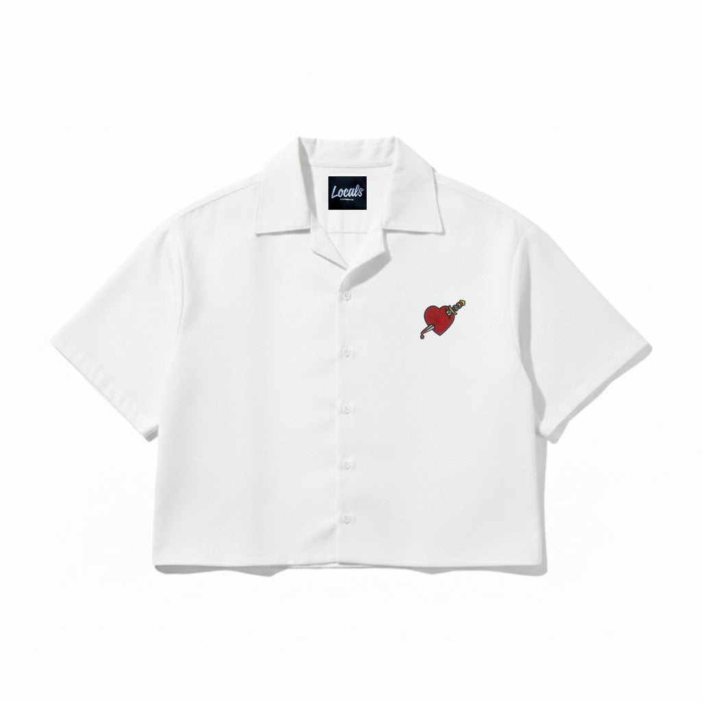 Shot to the Heart Crop Boxy Linen Polo