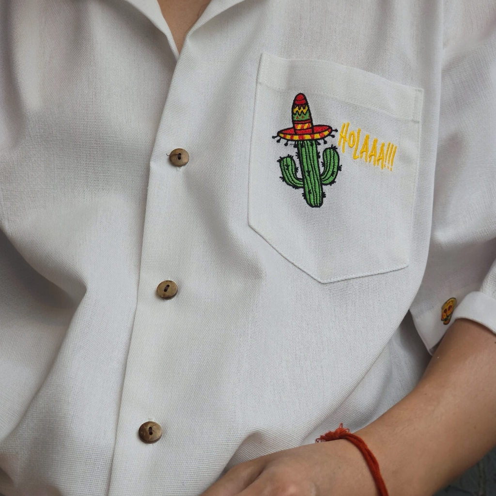 Holaaa!!! Embroidered Japanese Linen Polo
