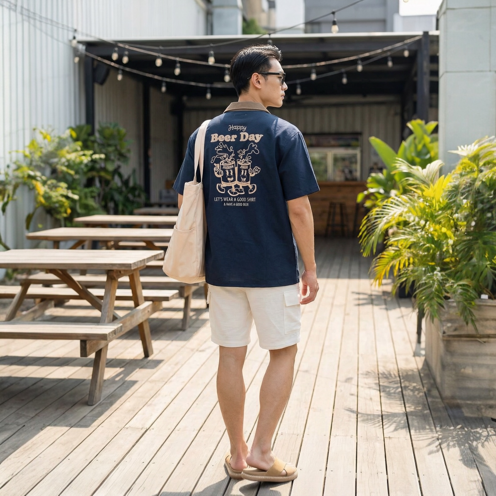 Beer Day Embroidered Japanese Linen Polo