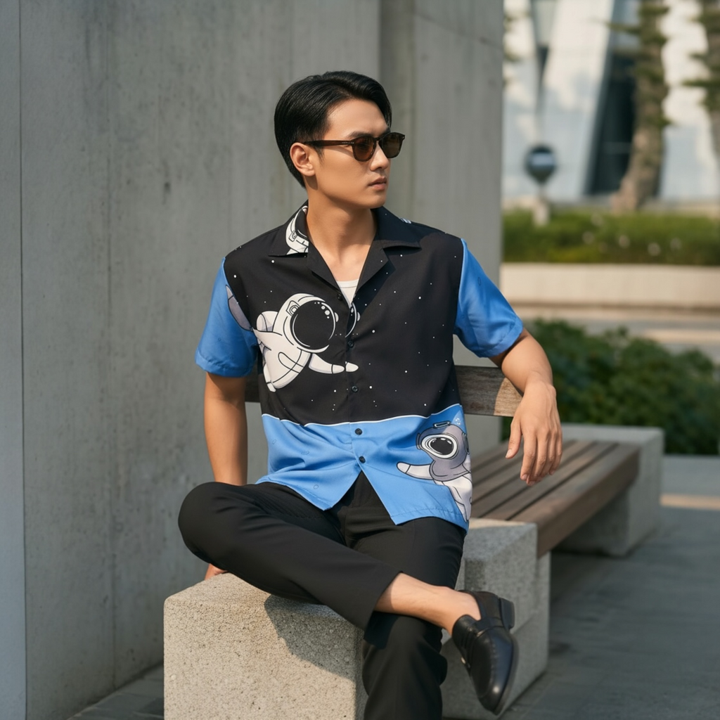 Luna Polo - Astronaut Print - Rayon Fabric - Relaxed Fit