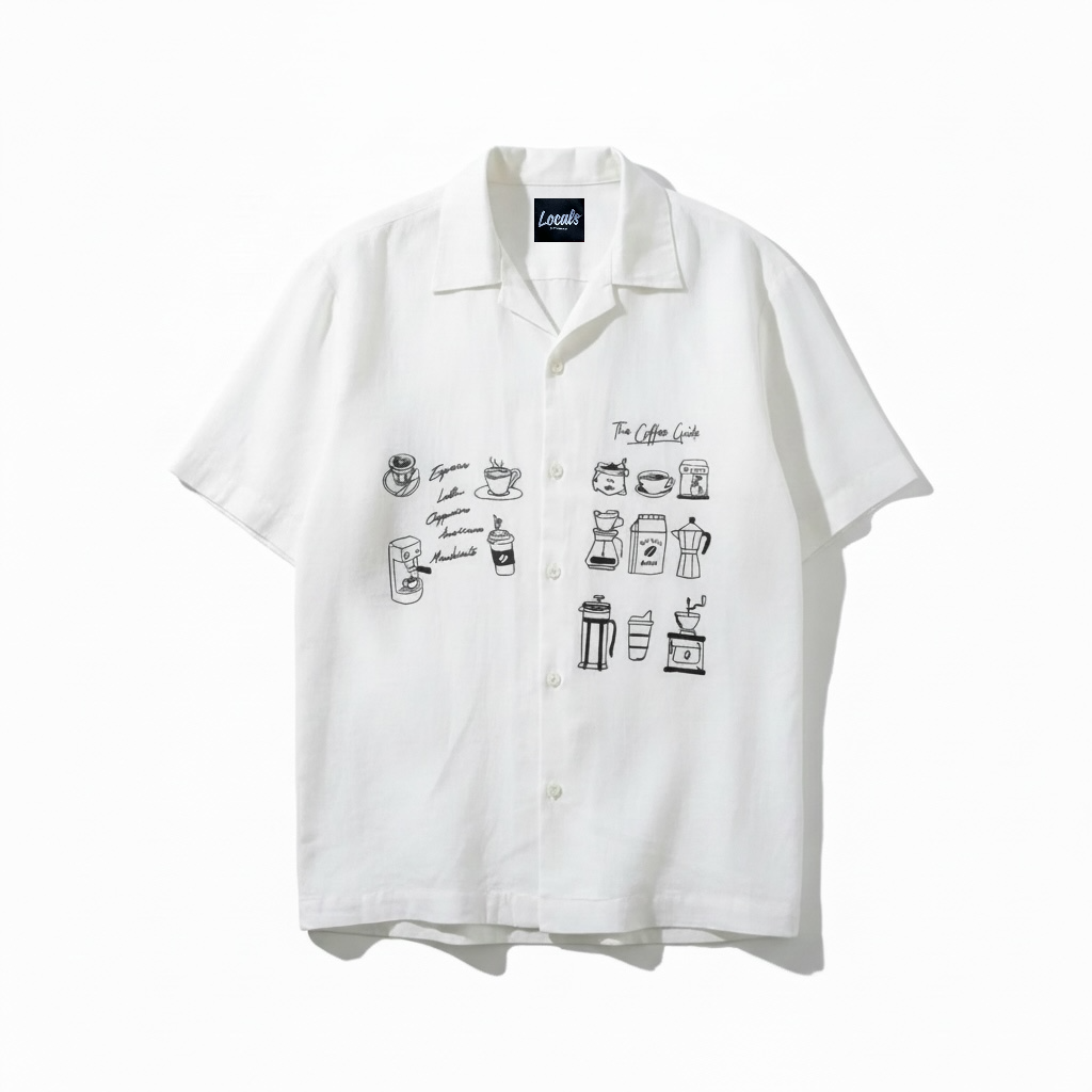 Caffeine Embroidered Japanese Linen Polo