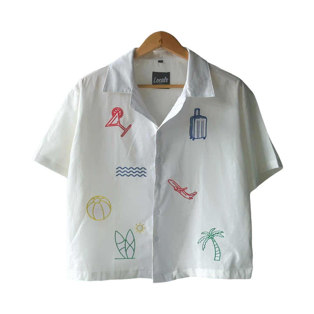 Asueto Crop Boxy Embroidered Linen Polo
